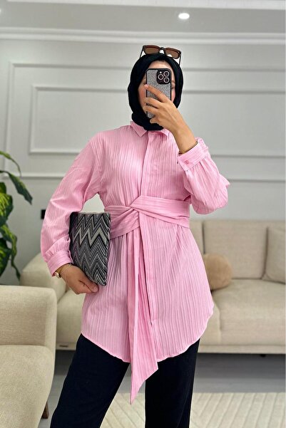 HİFADEN Γυναικείο μακρυμάνικο πουκάμισο Hijab με λεπτομέρεια ζώνης