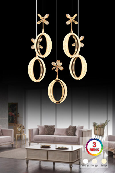 İstanbul Avize İstanbul Avize Zeus 5'li Gold Kumandalı 3 Renk Ledli Modern Led Avize