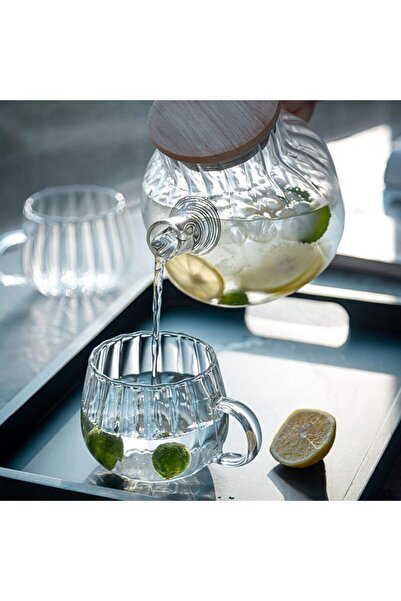 Quasar & Co. Set ceainic cu 2 cani, Quasar & Co.®,cu filtru si capac,950 ml/2x400 ml,sticla borosilicate/bambus