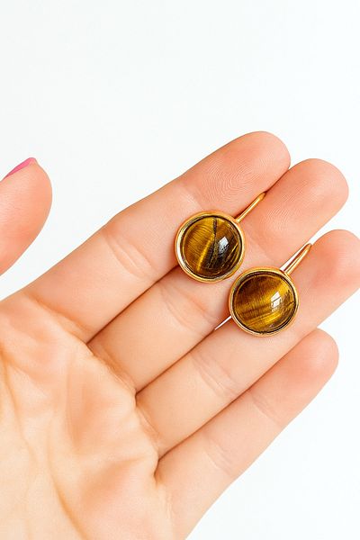 OEM Tiger Eye Earrings, 18k Gold Plating, Handmade