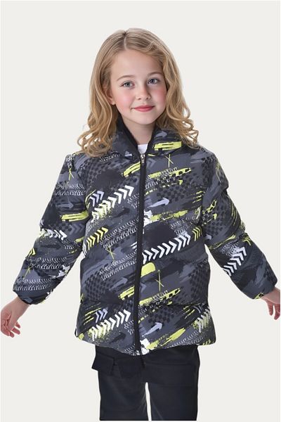 Firststops Sports Girl's Yellow Black Digital Pattern Fleece Inside Water and Windproof Hooded Puffer Coat