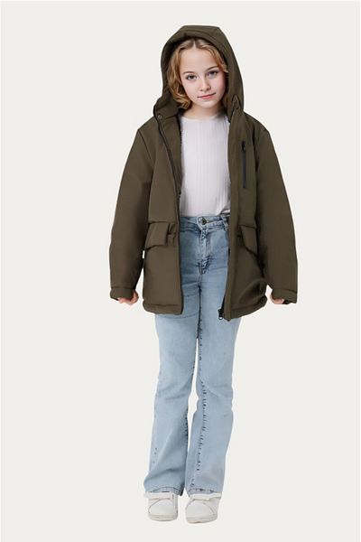 Firststops Sports Girl's Khaki Fur Water and Windproof Hooded 3 Coat Parka