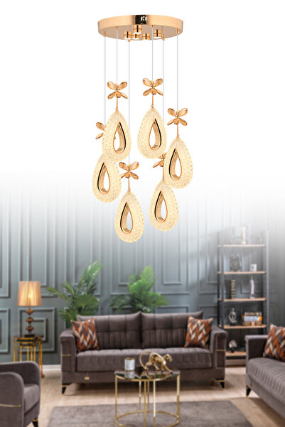 İstanbul Avize İstanbul Avize Hera 6'lı Gold Kumandalı 3 Renk Ledli Modern Led Avize