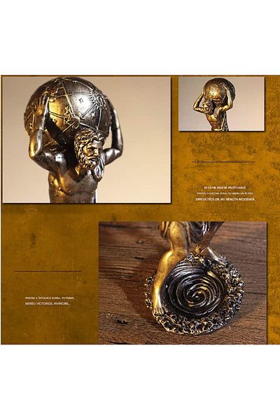 BLA BLA FOAM Decorative Statue Atlas Holding Globe, Antique Bronze, 27.5 cm – Mythological Decoration for Offic
