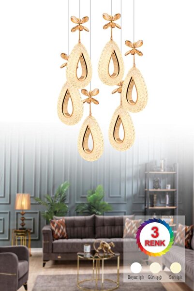 İstanbul Avize İstanbul Avize Hera 6'lı Gold Kumandalı 3 Renk Ledli Modern Led Avize
