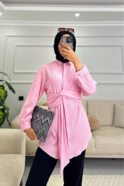 HİFADEN Γυναικείο μακρυμάνικο πουκάμισο Hijab με λεπτομέρεια ζώνης