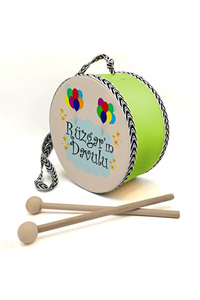 Souvenest Kişiye Özel Balonlu Isimli Deri Oyuncak Çocuk Davulu Yeşil (1-5 Yaş)