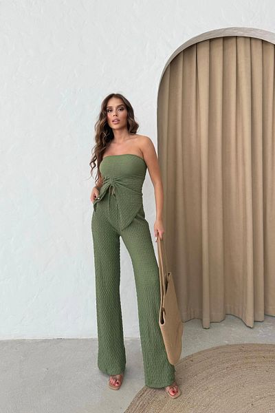 Sorridi Strapless Gathered Seersucker 2-Piece Set