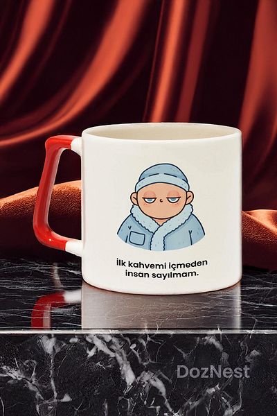 DozNest "I Don'T Count Until I Drink My First Coffee." Written Red Handled Mug - Gift Mug Dza42