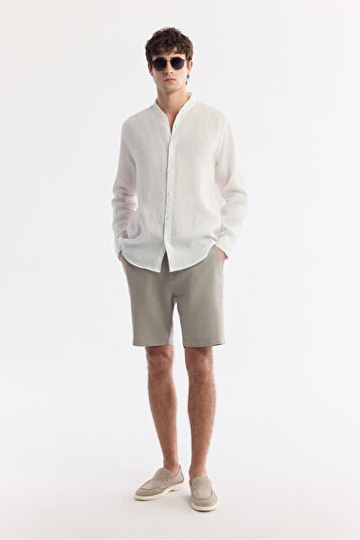 Avva Erkek Gri Beli Lastikli %100 Keten Relaxed Fit Şort B003732