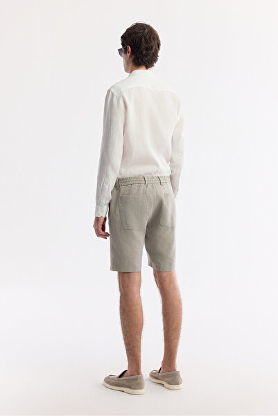 Avva Erkek Gri Beli Lastikli %100 Keten Relaxed Fit Şort B003732