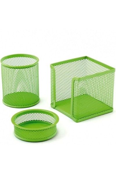 Need Desktop Perforated 3-Piece Green Pen Holder Set Nd-1002