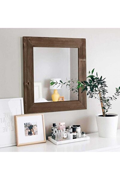 ysnn aksesuar Duvar Aynası Dogal Ceviz Renk Eskitme Ayna 60x60 Cm Ebatında