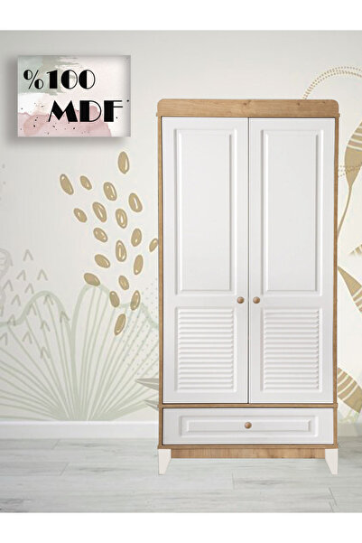 Koza %100 MDF Panjur Ahşap Beyaz 2 Kapılı Bebek & Çocuk Dolap