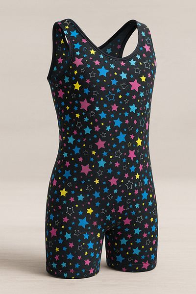 Lolliboomkids Dark Colored Mini Star Patterned Swimsuit with Shorts - Girl's Bather Style
