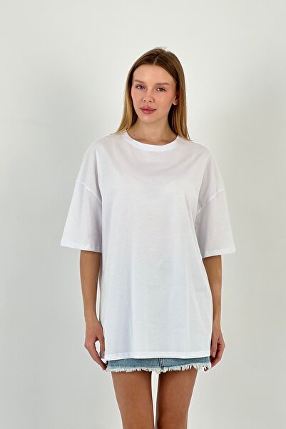 Miss Poem Γυναικείο φαρδύ καλοκαιρινό κοντομάνικο μακρύ λευκό μπλουζάκι oversized