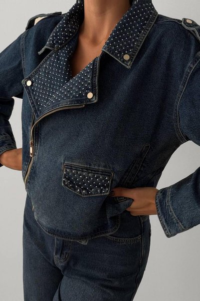 LACARINO 7757 Taşlı Kadın Jean Ceket