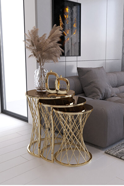 ysnn aksesuar ENJOY 3'LÜ GOLD (ALTIN) RENK BRONZ AYNA ZİGON SEHPA