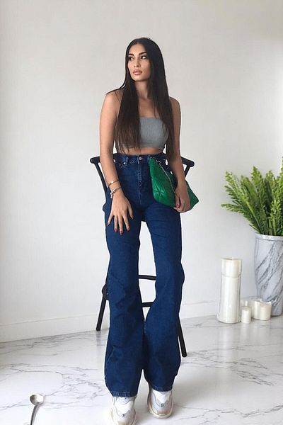 byhaziran butik İsyy Women's Dark Blue Extra High Waist Flexible Waist Comfortable Loose Leg Jeans