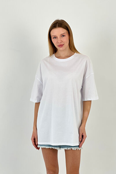 Miss Poem Γυναικείο φαρδύ καλοκαιρινό κοντομάνικο μακρύ λευκό μπλουζάκι oversized