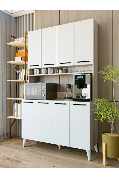 MONTENERO Çok Amaçlı Dolap Parlak Beyaz-Cordoba Kahve Köşesi 8 Kapaklı Dolap