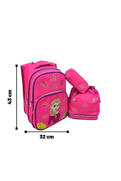 LUGMO Set școală rucsac, cutie de prânz și suport pentru stilou pentru școala primară Elsa Pink