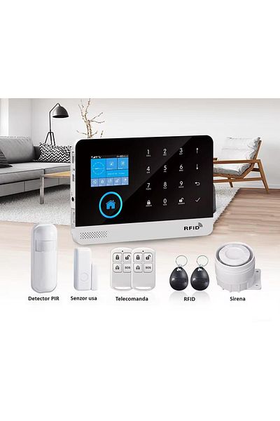 zyteq Sistem de alarma wireless ZYTEQ®️, WiFi/GSM, LCD, Tuya, RFID, SMS, Alexa, aplicatie, alb