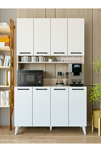 MONTENERO Çok Amaçlı Dolap Parlak Beyaz-Cordoba Kahve Köşesi 8 Kapaklı Dolap