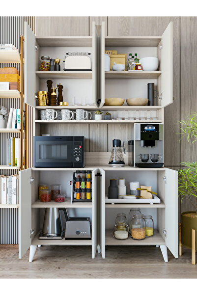 MONTENERO Çok Amaçlı Dolap Parlak Beyaz-Cordoba Kahve Köşesi 8 Kapaklı Dolap