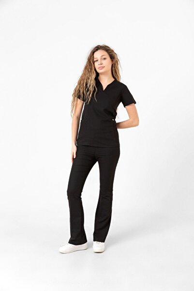 Nef Medikal بدلة نسائية بياقة متدلية - أسود