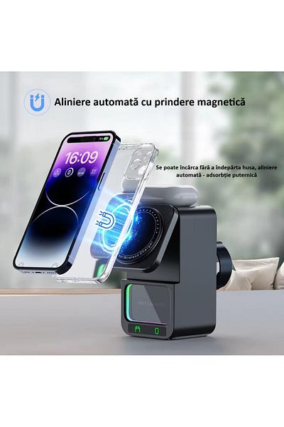 zyteq ZYTEQ®️ portable speaker with 5-in-1 wireless charging station, Bluetooth, fast charge, black