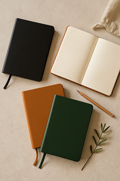 Fark Tanıtım Thermo Leather Cover Dotted Notebook, A5 Notebook, 128 Sheets (256 Pages) Green Cover