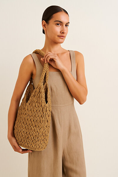 ayta kids clothing toys Kadın Vizon Renk El yapımı Kağıt ip Örgü Günlük omuz ...