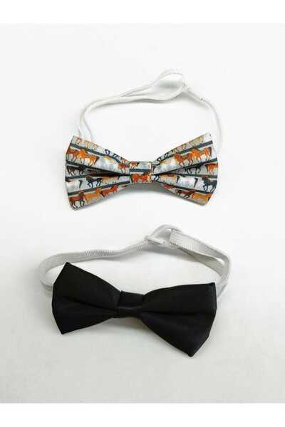 GallanD Plain Patterned Children's Bow Tie Set of 2 Birthday Wedding Special Day Practical Elastic Single Bow Tie