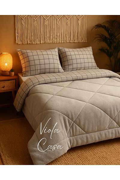 Violacasa Double Sided Welsoft Quilt Set Double Smoked Square