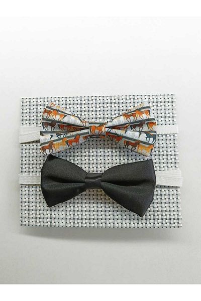 GallanD Plain Patterned Children's Bow Tie Set of 2 Birthday Wedding Special Day Practical Elastic Single Bow Tie