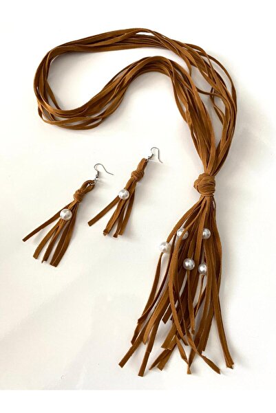 canan dizayn BOHEM ÇOKLU SÜET BİYE İNCİLİ KOLYE, KÜPE ÖZEL TASARIM