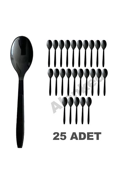 alenked Ultra Luxury Plastic Spoon Black 18 cm 25 Pieces