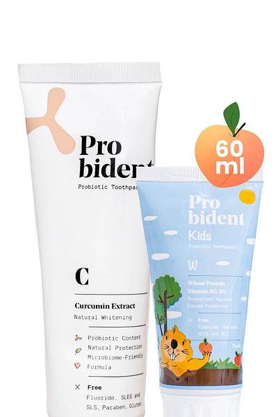 Probident Natural Peach Flavored Kids with Active Probiotic Turmeric Extract Addition
