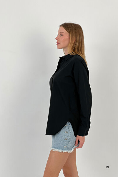 Miss Poem Women's Flexible Summer Tight Slim Fit Basic Black Shirt