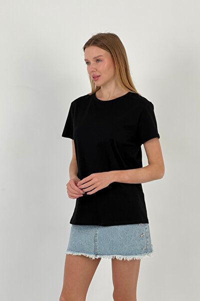 Miss Poem Women's Basic Summer Short Sleeve Sports Black T-Shirt