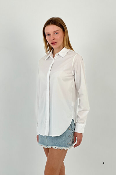 Miss Poem Γυναικείο ελαστικό καλοκαιρινό στενό πουκάμισο εφαρμοστό Basic Λευκό