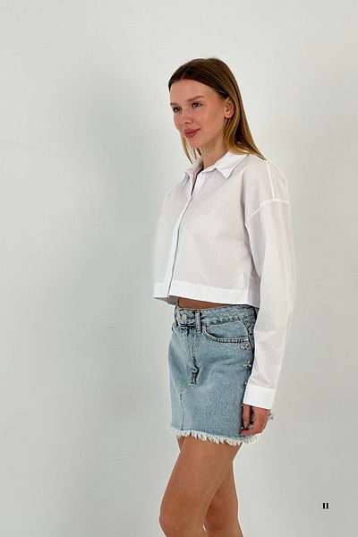 Miss Poem Women's Summer Loose Oversize Short Crop White Shirt