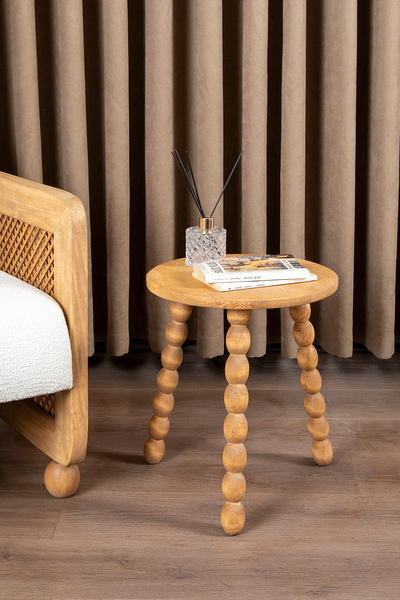 Aberteka Anita Doğal Ahşap, Meşe Rengi Modern, Yuvarlak Yan Sehpa / Sehpa