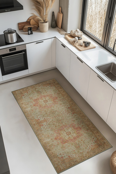 Cool Halı Private Vintage Mutfak Halısı Yolluk Leke Tutmaz Tezgah Önü Mutfak Paspası Yıkanabilir Mutfak Kilimi