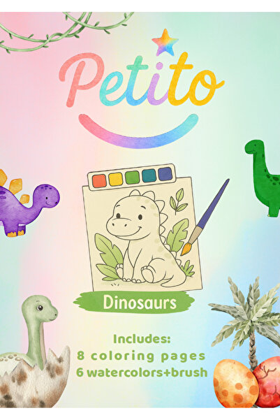 PETİTO Sulu Boya seti+suluboyama seti+Dinozor Temalı Boyama Seti