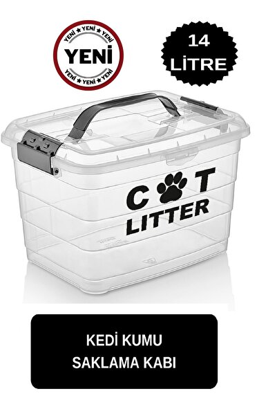 DEEMBRO Kedi Kumu Saklama Kabı 14 Litre Kapasite Kedi Kumu Saklama Kutusu Üsten Tutmalı Kilitli Hava Almaz