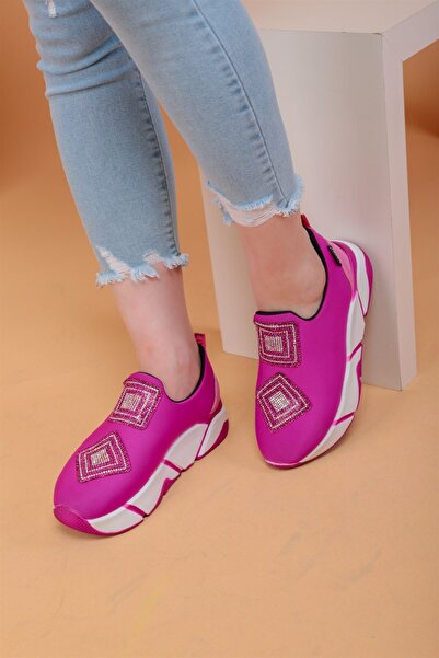 layki Γυναικεία αθλητικά παπούτσια Immobile Fuchsia πολύχρωμα μπροστινά με γυαλιστερή πέτρα από ύφασμα αλεξίπτωτο Lux