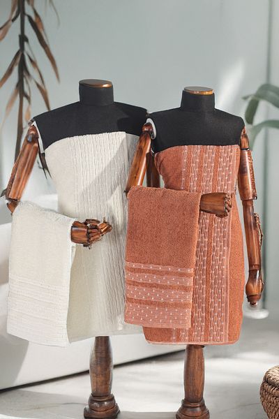 Isessia Pera 4-Piece Bath Towel Set Turkish Bath Set 100% Cotton