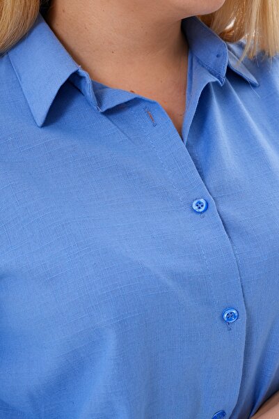 Patika Women's Plus Size Linen Casual Shirt – Blue